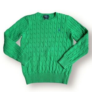 Polo Ralph Lauren Boy’s Cable Knit Sweater Green Size Medium 10-12 Cotton Preppy
